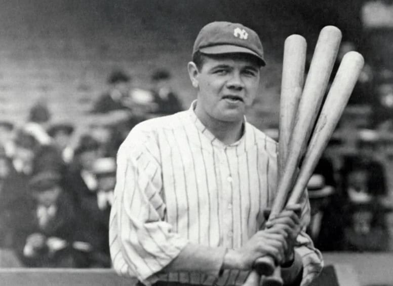 A detailed screenshot showcasing Babe Ruth's remarkable stats and moments.